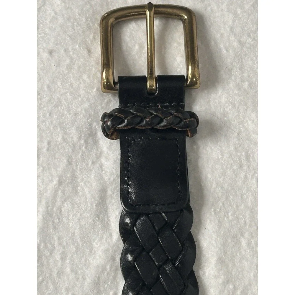 Torino Leather Belt Black Braided Mens Size 44 Brass Buckle Argentina